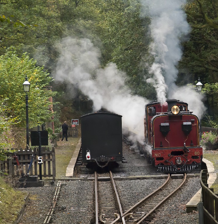 A sight to whet the appetite ahead of this summer. No.60 on an up train passes a down train hauled by a Rheidol Tank, while No.60 was on test in mid October. Photo courtesy John R Jones