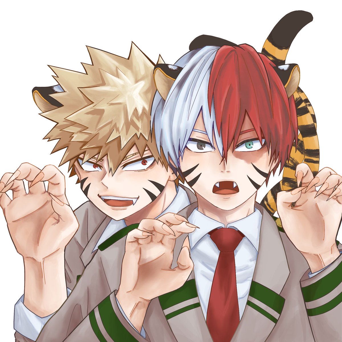 爆豪勝己 ,轟焦凍 「ガオー爆轟🐯 」|木苺のイラスト