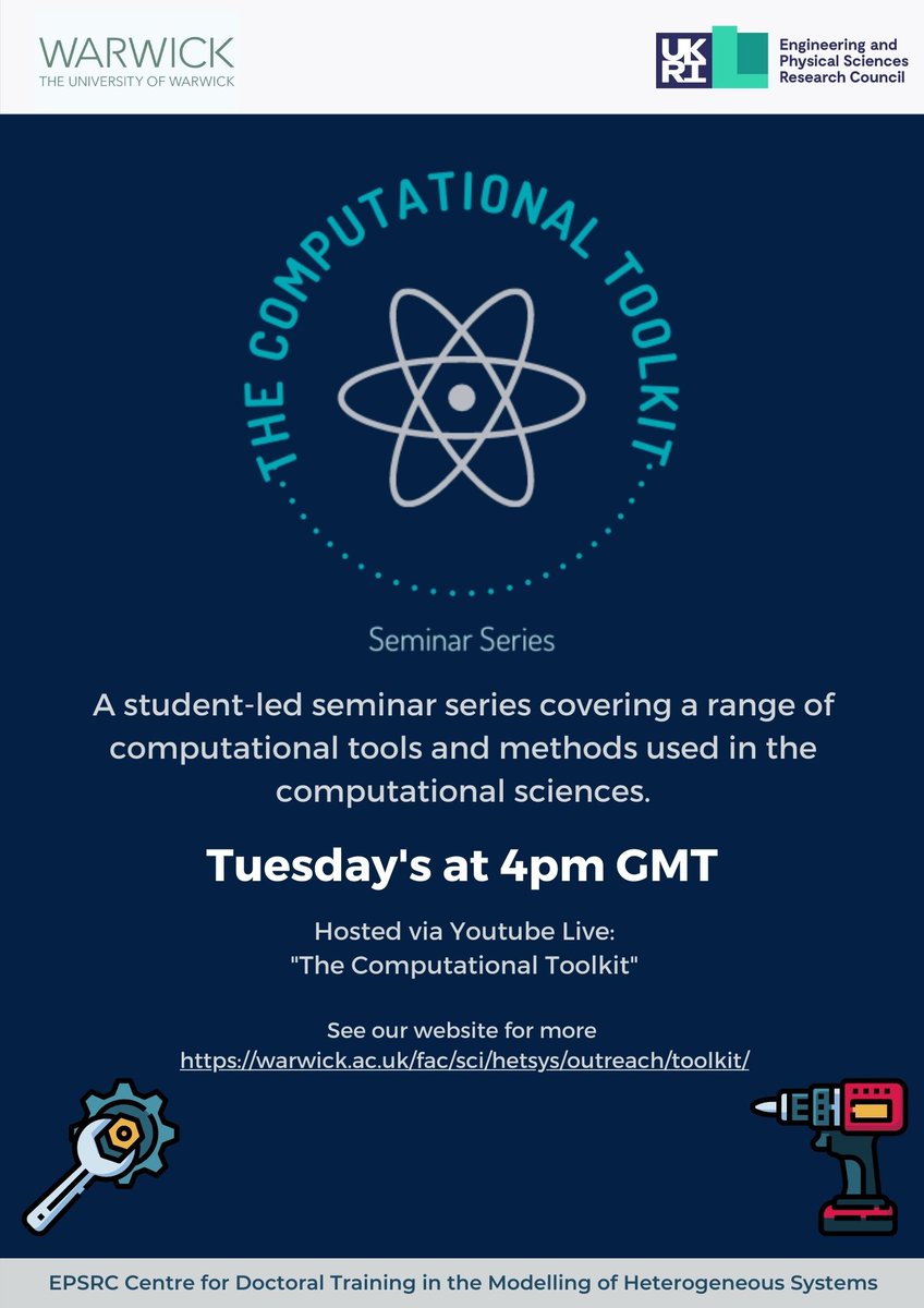 HetSysCDT's tweet image. #TheComputationalToolkit is a brand new seminar series, convened by @IdilIsmail20.  The series aims to offer a practical introduction to #ComputationalScience. Check out the schedule and join us on YouTube Live every Tuesday at 4pm from the 1st Feb! warwick.ac.uk/fac/sci/hetsys…