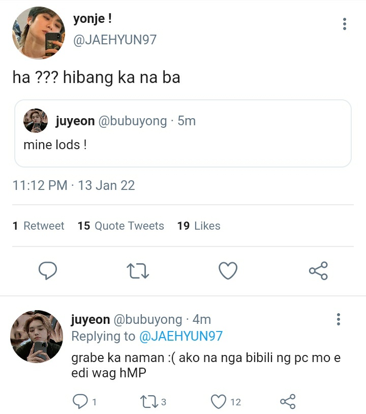 arxyoursun's tweet photo. jumil filo au ! 

kung saan nagmine si juyeon sa w/tb tweet ni hyunjae at nasabihan siya nito na 'di umanong hibang :( https://t.co/upJ2Z8aUXu