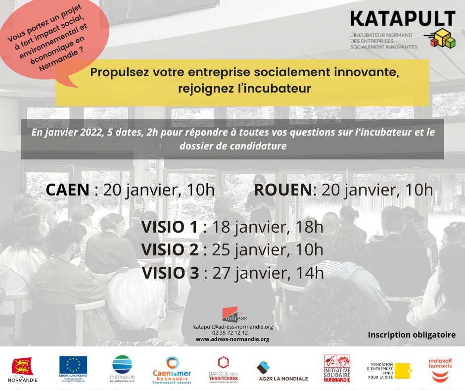 L’appel à candidatures #KATAPULT est lancé ! Le programme d'incubation de l' @ADRESSNormandie va accompagner cette année 20 porteurs de…