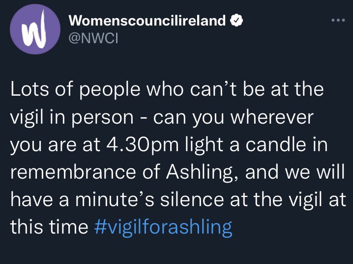 bethanysmm's tweet photo. Ashling Murphy vigils happening in the North 💜

Derry 4pm - Guildhall Steps
Belfast 4pm - City Hall 
Online option 4.30pm in solidarity with Women’s Council Ireland and their vigil happening at the Dàil  

#AshlingMurphy https://t.co/6YvbLjiD9x