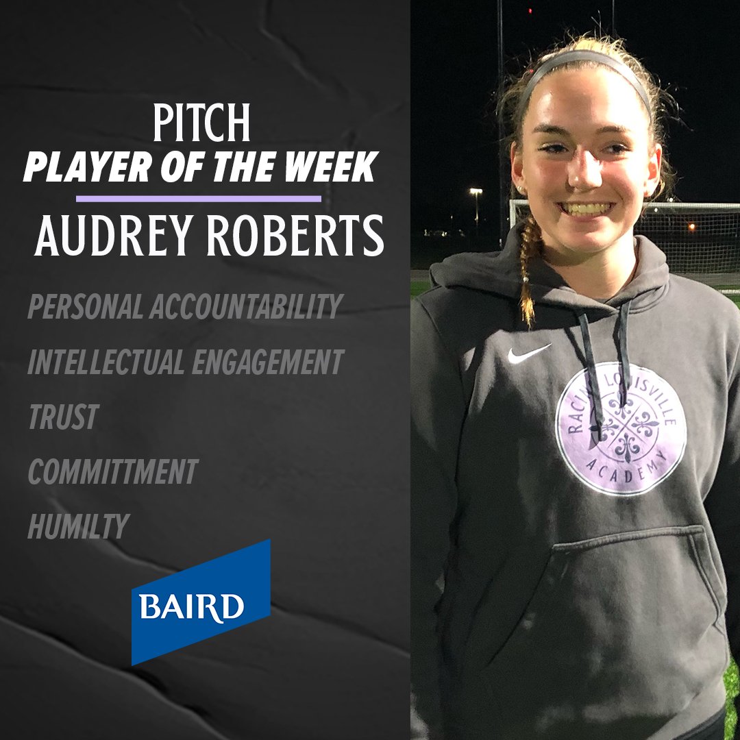 Determined ✅
Positive ✅
A great teammate at the ECNL Regional League Showcase ✅

Audrey Roberts from Racing U19 Black is your PITCH Player of the Week presented by <a href="/rwbaird/">Baird</a>.