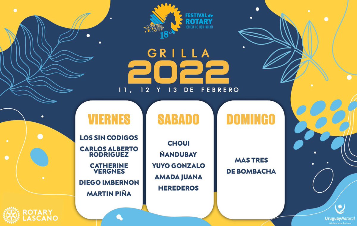 RotaryLascano's tweet photo. Este año vamos con todo! 11, 12 y 13 de Febrero. Se viene el Festival del Rotary Represa de India Muerta! La rueda lo invita! https://t.co/N9Xkahrqdt