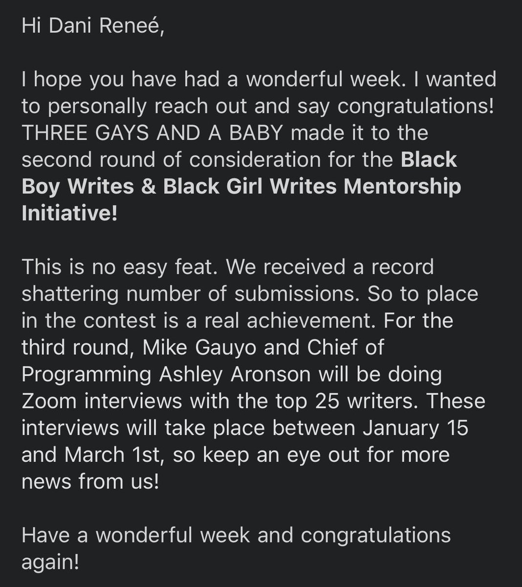 2022 is staring off with a bang!! Made it to round 2!! ☺️ Extremely grateful for this incredible opportunity!! Thank you so much to  @blackboywrites & @Stage32 #BlackGirlWrites #BlackBoyWrites