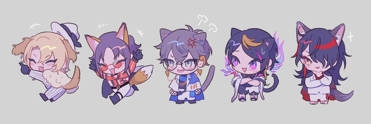 「🐶🦊🐱🐱🐺
#Luxiem  #drawluca #MystArt #」|おかゆのイラスト