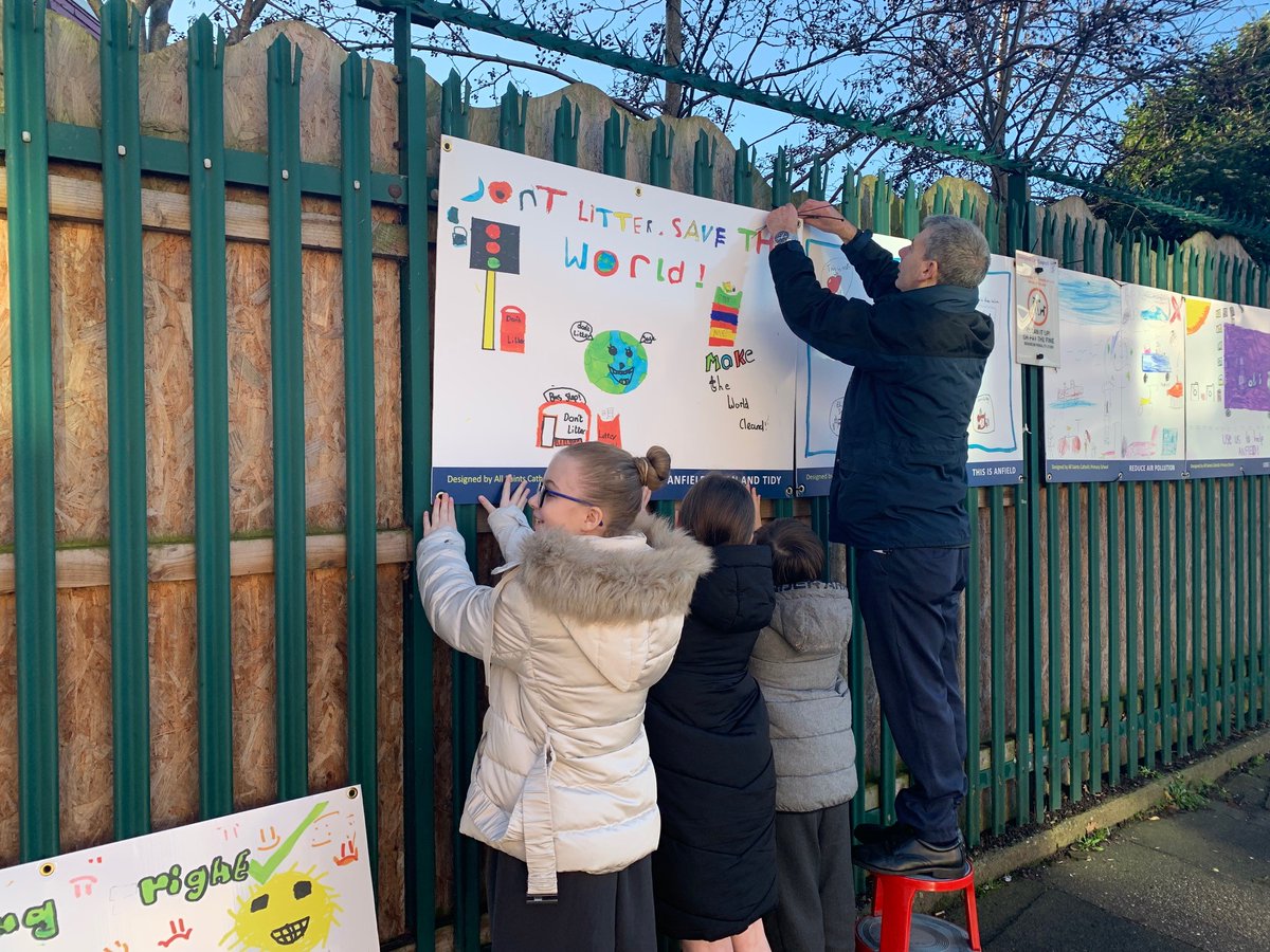 It was great to spend the afternoon with <a href="/AllSaintsL4/">All Saints Catholic Primary School, Anfield</a>, putting up pupil-designed boards that highlight ways we can help the environment. Thanks to <a href="/Your_Housing/">Your Housing Group</a>, <a href="/YHG_Anfield/">YHG CR - Anfield</a> and <a href="/LRecycles/">LiverpoolRecycles</a> for helping to put this all together. #BlueMile #environment