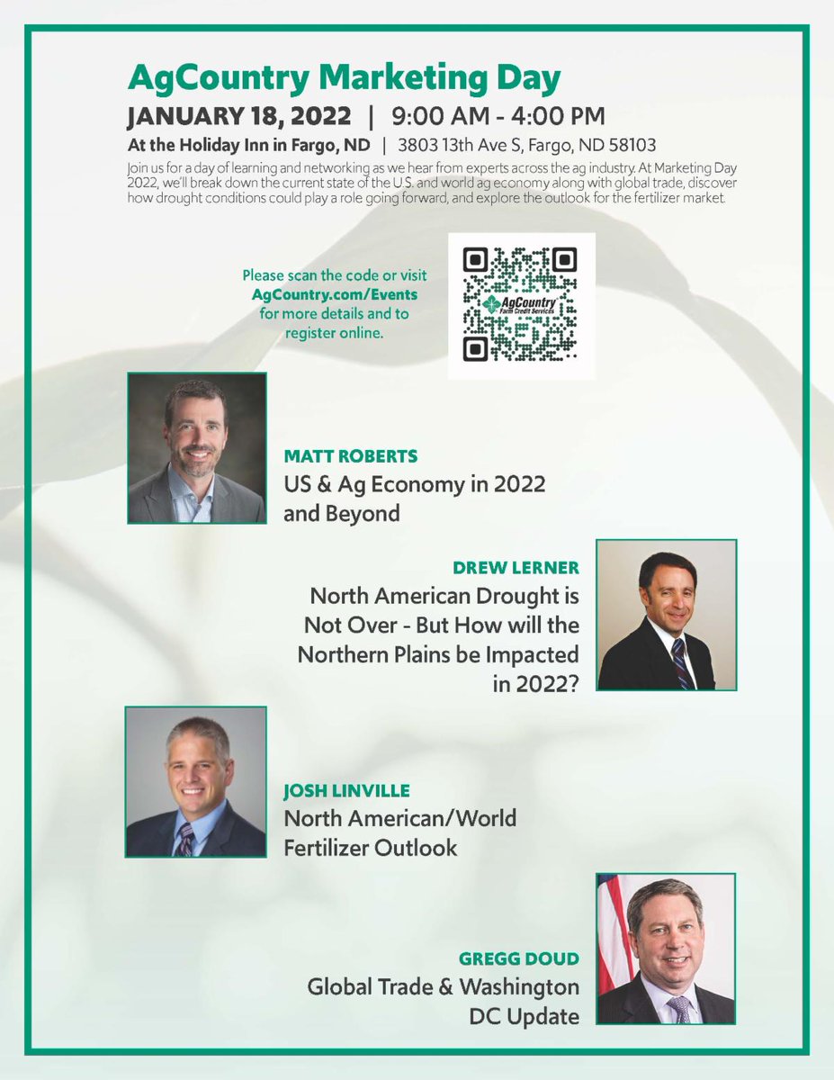 AgCountry's tweet photo. Register for AgCountry Marketing Day! You won't want to miss this line up of speakers plus, networking! Register now for the in-person event or the virtual option: https://t.co/sy8IBQ8lhV https://t.co/w7T0bktdJn