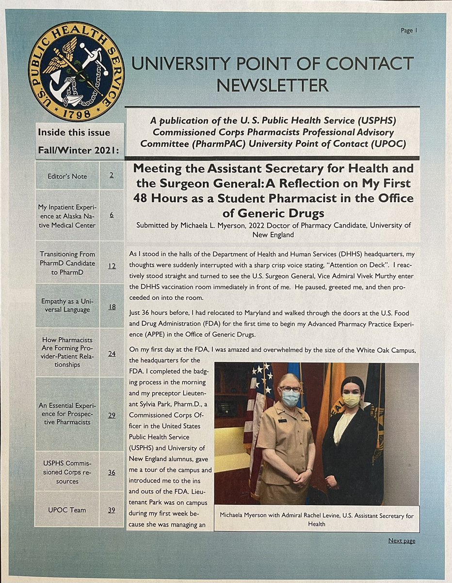 UNE Pharm & PrePharm (@unepharmacy) on Twitter photo While P4 Michaela Myerson was on rotation with Dr. Sylvia Park ‘14 at the <a href="/US_FDA/">U.S. FDA</a> she wrote this front page feature <a href="/usphscc/">USPHS Commissioned Corps</a> <a href="/unealumni/">UNE Alumni</a> #TwitteRx While P4 Michaela Myerson was on rotation with Dr. Sylvia Park ‘14 at the <a href="/US_FDA/">U.S. FDA</a> she wrote this front page feature <a href="/usphscc/">USPHS Commissioned Corps</a> <a href="/unealumni/">UNE Alumni</a> #TwitteRx