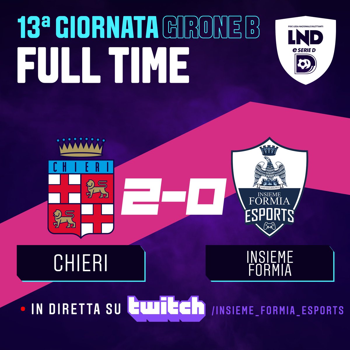 📌 FULL TIME 🤍💙

Risultato bugiardo, ottima prestazione dei biancoblu che ora devono darsi una svegliata!

🏆 <a href="/LNDEsport1/">LND Esport</a> eSerie D
🆚 @ChieriESports 
❌ 2️⃣➖0️⃣