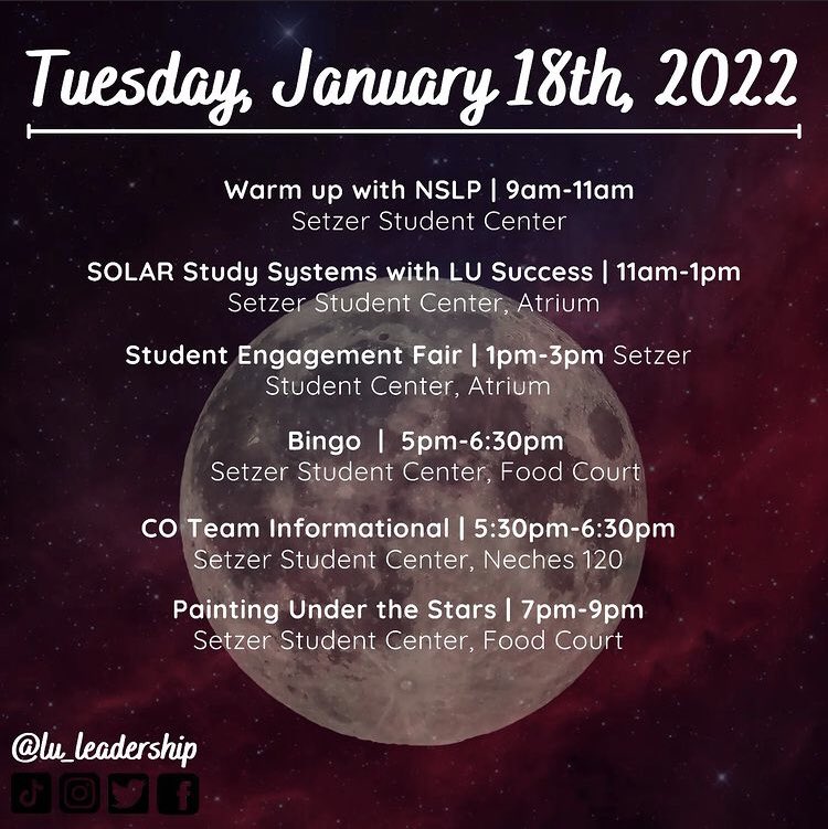 LU_Leadership's tweet image. Are you ready for a week of great events? Welcome Back Week is just one week away, so here is a sneak peek at some of our events!

See you soon, Cards! #peckem #lu