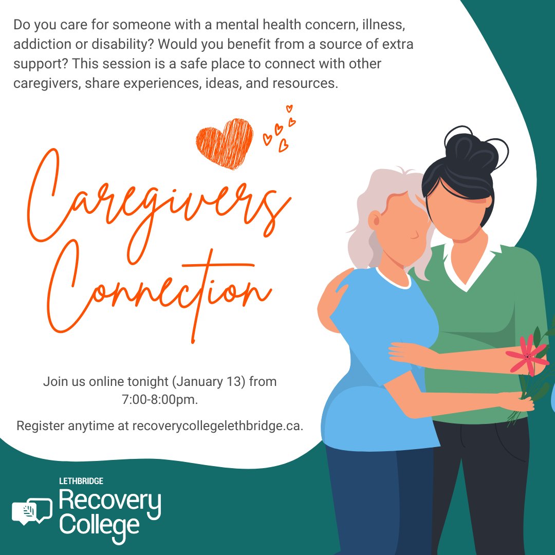 Interested in attending a support group for #caregivers? Join us online tonight by signing up at recoverycollegelethbridge.ca (link in bio)!

#yql #lethbridge #mentalhealth #recoverycollegelethbridge