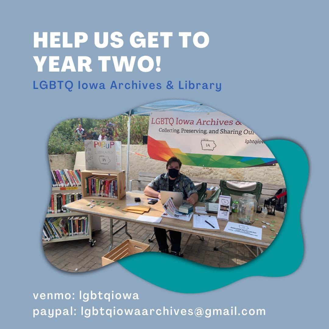 LGBTQIowa's tweet photo. All we want for our birthday is to keep doing the work for our community! To do that, we rely on individual donors to recognize the value of community archives and queer space. #CommunityArchives #QueerArchives #QueerIowa #LGBTQHistory #LGBTQLibrary https://t.co/yl8YkyZRB5