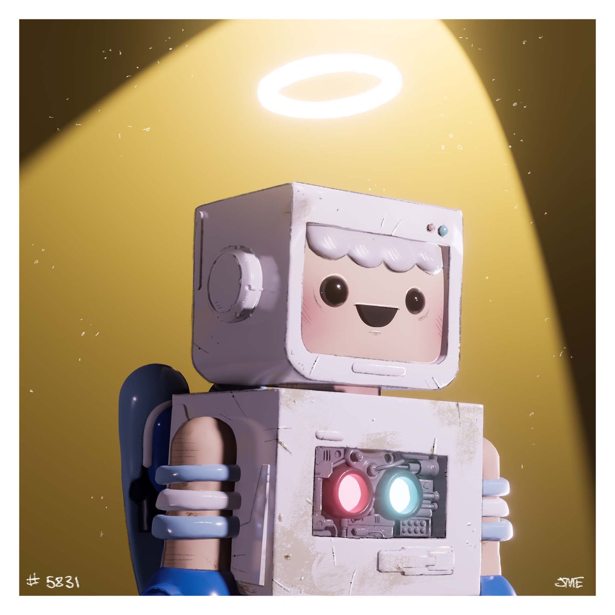 Here’s my 3D version of <a href="/robotosNFT/">Robotos</a> #5831. I told ya I’d do it @MelisaMimosa420 ! I scrolled through a bunch of those bots for inspiration and fell in love with this angelic cyborgo. <a href="/pablostanley/">Pablo Stanley</a>