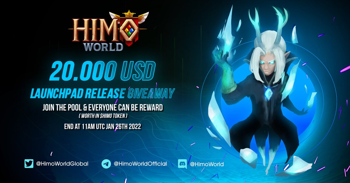 🔥 EVERYBODY WINS!

🔥 Everyone can win a share(%) of our 500,000 $HIMO pot!🔥 
#EverybodyWins

🎰 SURPRISE BONUS:🎰
💰 5 slots guaranteed Whitelist decided by random roll.

📌 Join now : gleam.io/OYeor/himo-wor…
📌 Program Period: 12AM 14th JAN - 12PM 26th JAN 2022 (UTC).