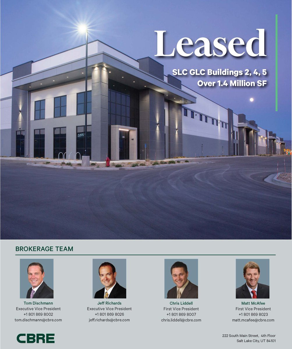 We are pleased to announce SLC Global Logistics Center, Buildings 2, 4, 5 are leased!
The SLC Global Logistics Center is a ±3,000-acre industrial development located along I-80 a few minutes West of Salt Lake City International Airport.