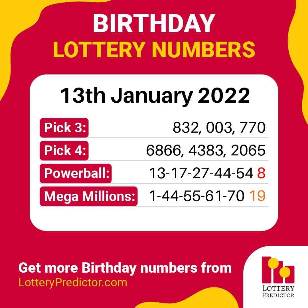 Birthday lottery numbers for Thursday, 13th January 2022
#lottery #powerball #megamillions
https://t.co/JSxRiLZnkr https://t.co/IhWExUyhwL