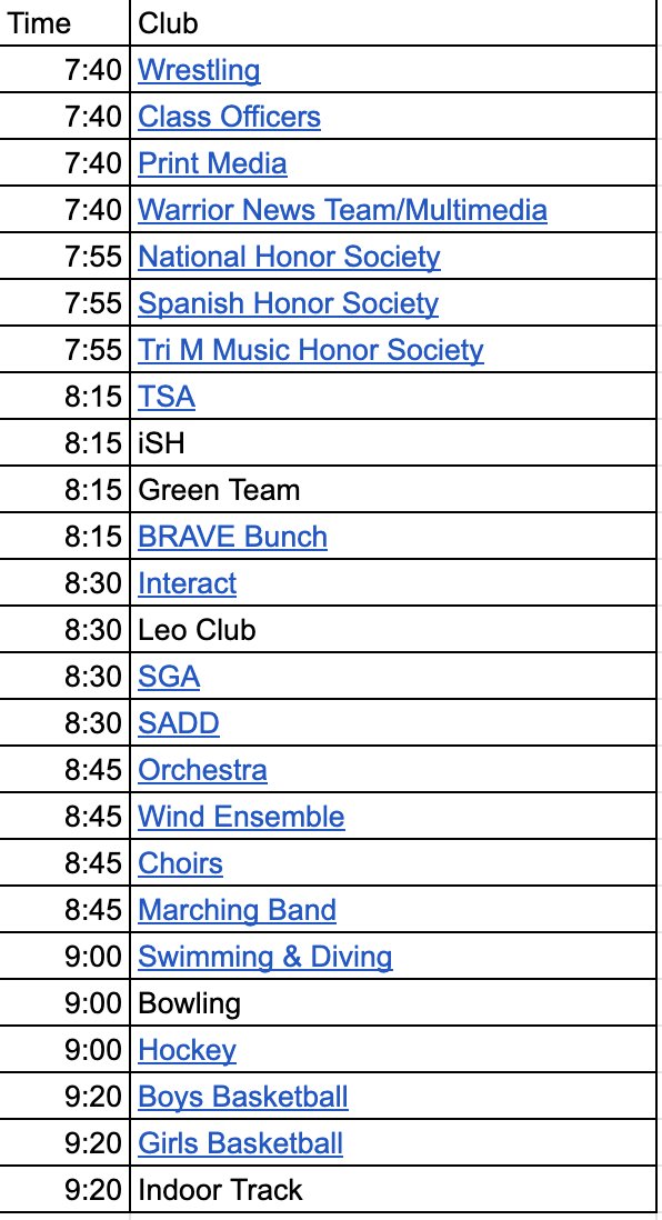 Tomorrow is CLUB PHOTO and WINTER TEAMS pictures. Here is the schedule. Be aware of your group's time.