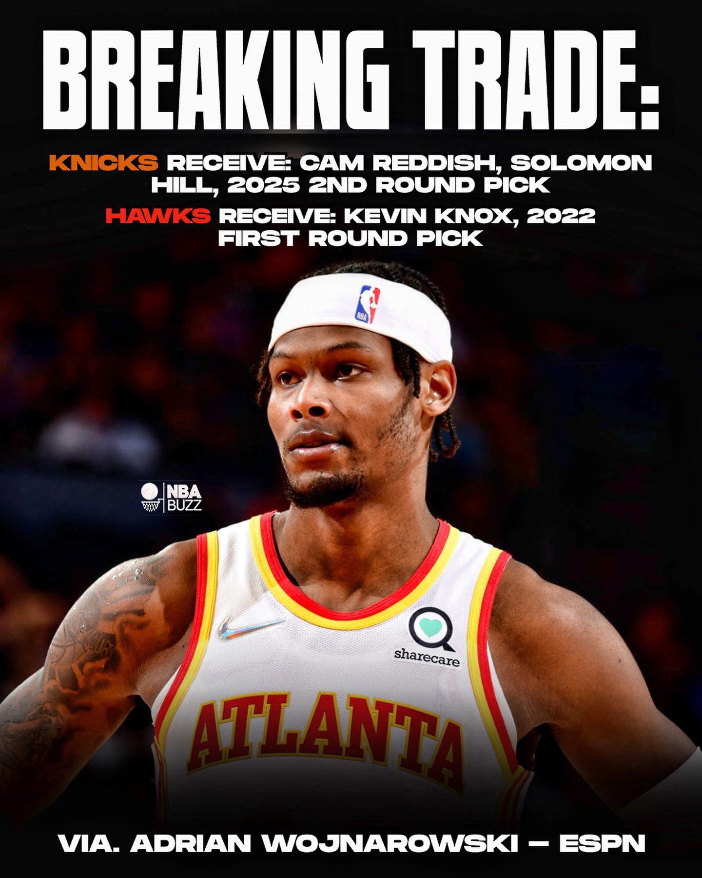 Atlanta Hawks trade Cam Reddish to New York Knicks for Kevin Knox