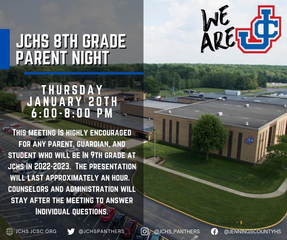 Please plan to join us as we discuss opportunities for students in regards to academics, athletics, extracurriculars, and more. We will also be discussing specific information about scheduling courses for 9th grade.