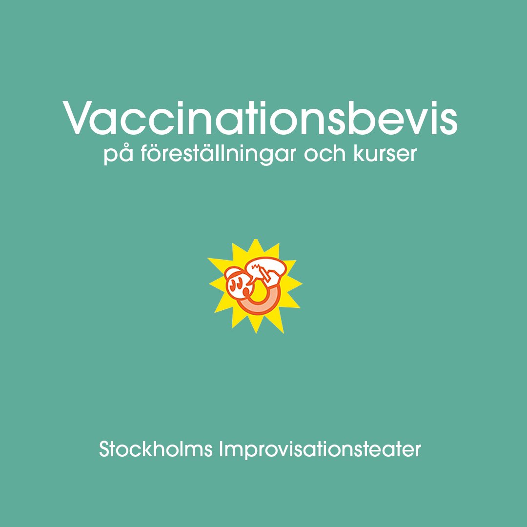 Vi inför vaccinationsbevis på föreställningar från och med 13 januari och på våra kurser från och med 17 januari. 
Om man redan bokat biljetter eller kursplats så kommer mer info på mail.