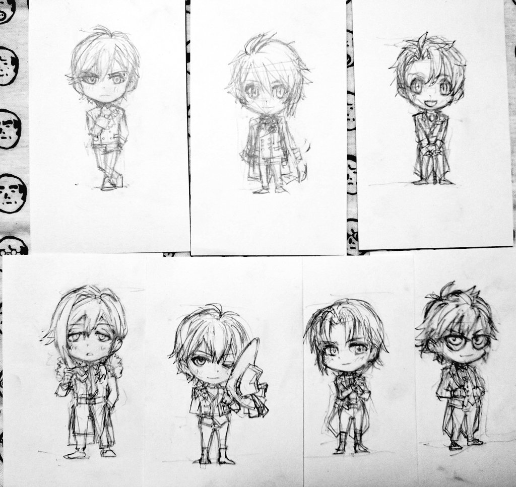 やっとアイナナの7人。
オフィシャルファンブック参考。
#下描きだけは増えている 