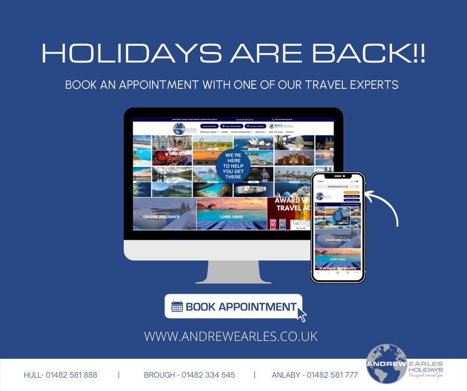 Head to our website to book your appointment
andrewearles.co.uk or contact your preferred branch today! #travel #travelnews #travelisback #holidaysareback