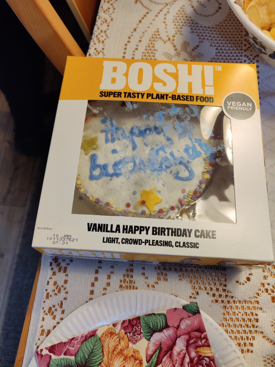 jomillions1's tweet photo. @Morrisons an interesting substitution for a funeral wake...not sure a vegan birthday cake by 'Bosh' is the best choice for the older crowd. https://t.co/GYmNcK67Q5
