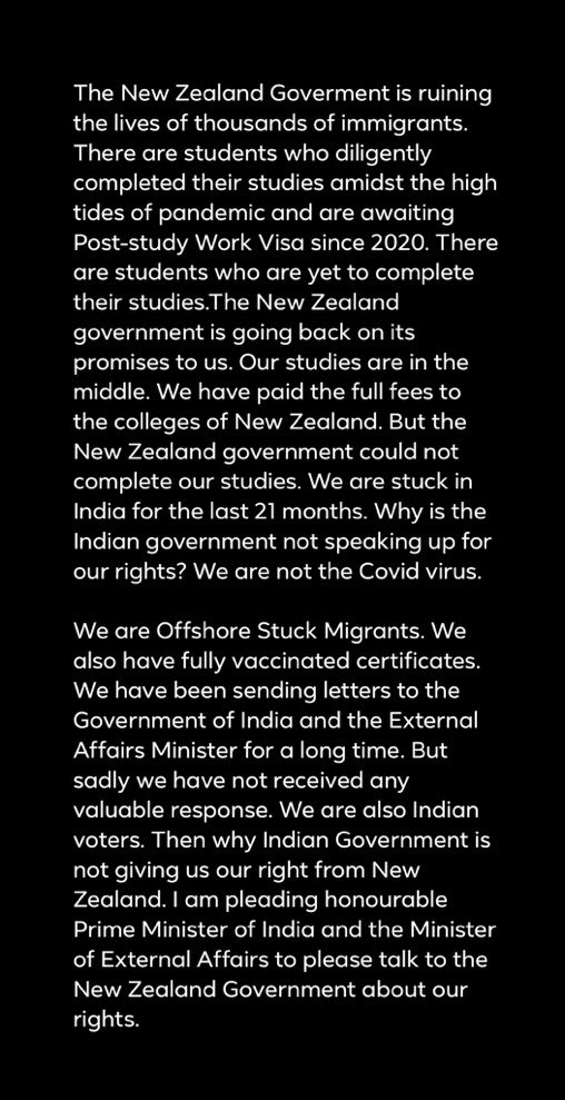 Devansh87808839's tweet photo. The New Zealand government has failed to student visa on its promise. And waiting for new students. First, keep your promises to us. Complete our studies and issue us a post study visa . @PMOIndia @narendramodi @IndiainNZ @BJP4India @capt_amarinder @KirronKherBJP @DrSJaishankar https://t.co/sfP3m0b3D1