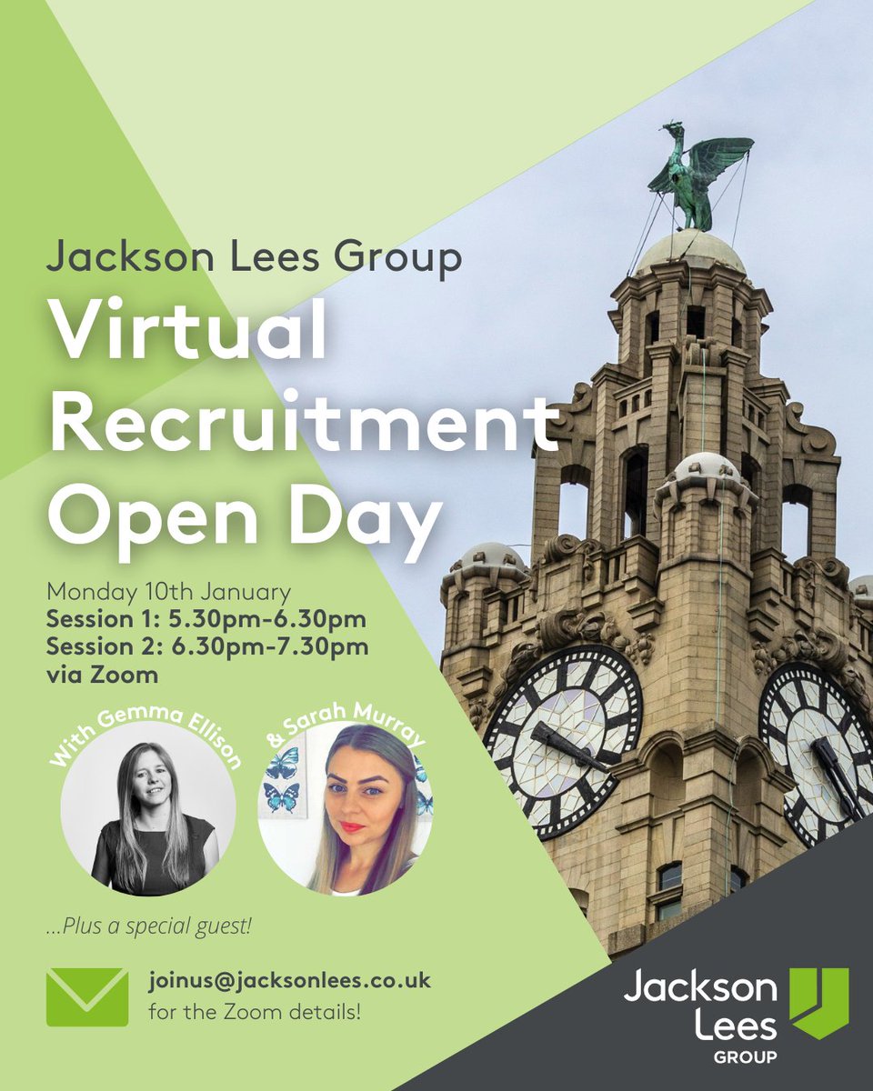 We’re hosting a virtual open evening!
Gemma Ellison &amp; Sarah Murray are joined by a special guest. We have two sessions on Monday 10 January starting at 5.30pm &amp; 6.30pm. 
Email joinus@jacksonlees.co.uk with your preferred session! We can't wait to meet you.