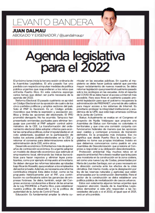 juandalmauPR's tweet photo. Queda de la Asamblea Legislativa demostrar si este año responden a las necesidades del país o si el 2022, al igual que el 2021, será un año perdido.  @primerahora   https://t.co/ECqSNAzy3C #PatriaNueva https://t.co/osD0IOhauL