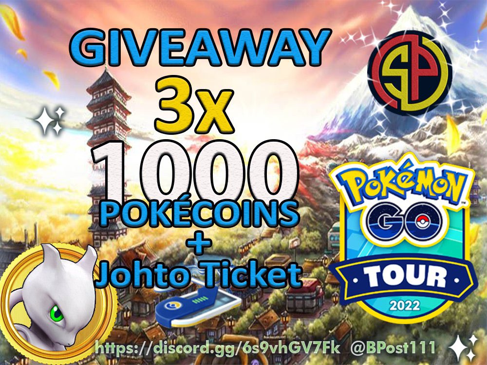 #Giveaway
3x 1000 #PokeCoins + #JohtoTicket

Rules:
🎉 Follow me
🎉 Retweet &amp; Like
🎉 Tag 3 people

Winners announce at Jan 8th
Adding on the 9th so you get both research tasks..