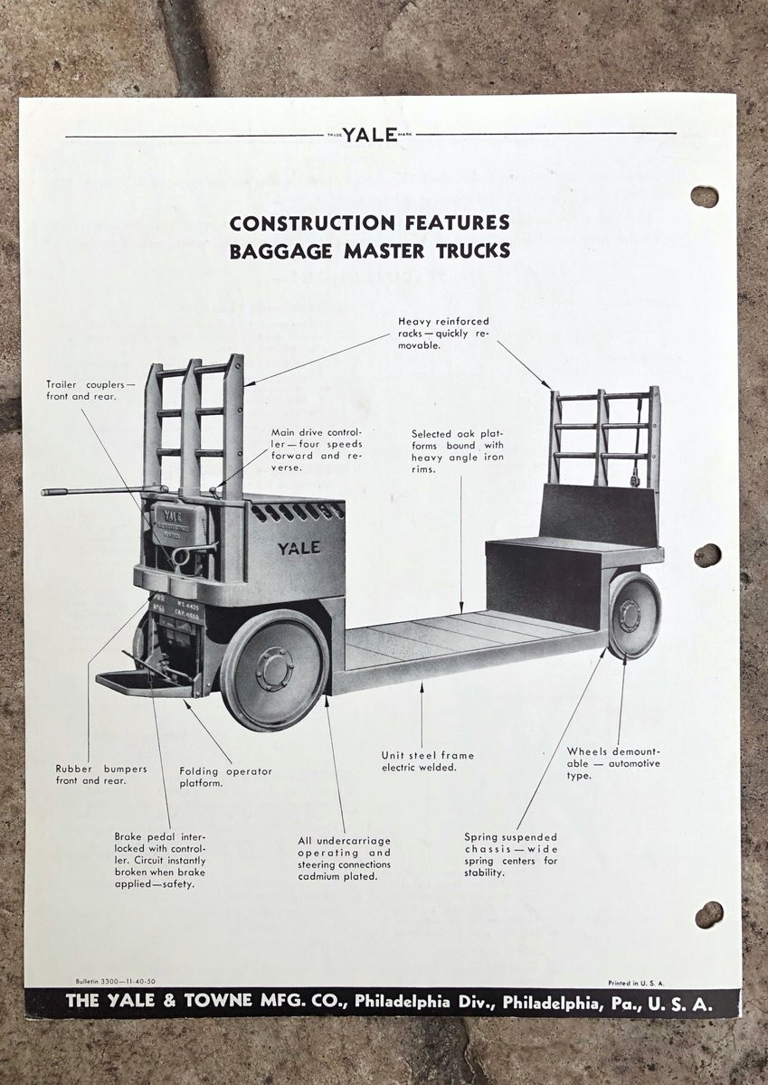 ELTCustomerSrvc's tweet photo. For this week's #EasternLiftThrowbackThursday we have a 1950 Yale brochure for battery-powered Baggage Master Trucks. 

These old photos remind us of Yale's long and respected history of innovation and excellence.

#YaleForklift #EasternLiftSales #tbt https://t.co/qCPu9vnIYp