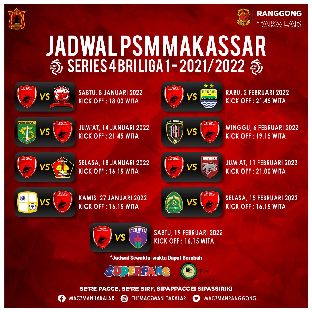 Jadwal PSM Makassar putaran kedua BRI Liga 1 seri 4 2021-2022

Pertandingan mana yang paling kalian nantikan Macz ?

#TheMaczMan #Ranggong #ZonaTakalar #TheMaczManTakalar