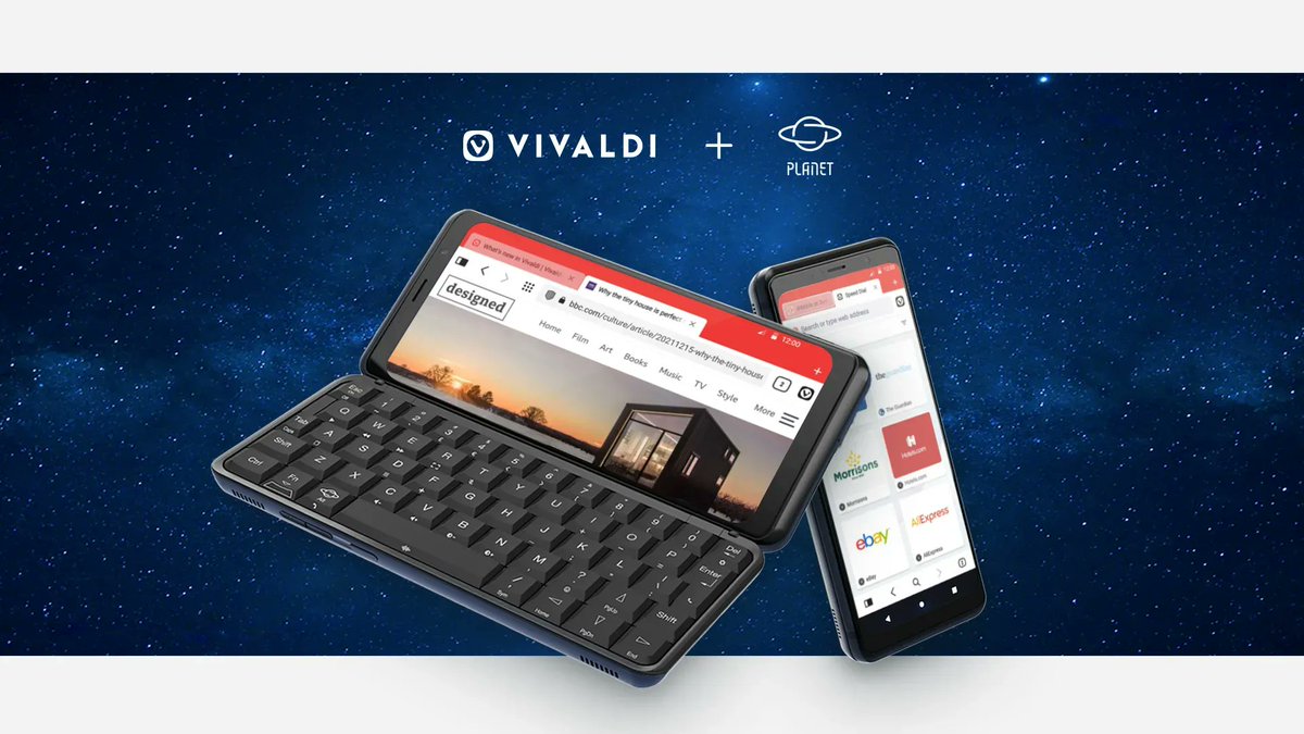 Vivaldi (@vivaldibrowser) on Twitter photo New Year, New Gear! 📳
We now arrive on the Astro Slide 5G phone, by <a href="/planetcom2017/">Planet Computers</a>. ✨
Enjoy the fun & flexible Vivaldi on this slide-out keyboard phone based on #Android11 with #Linux support, that is being showcased at #CES2022.🎉
Details 👉 vi.tc/3GcHsoY New Year, New Gear! 📳
We now arrive on the Astro Slide 5G phone, by <a href="/planetcom2017/">Planet Computers</a>. ✨
Enjoy the fun & flexible Vivaldi on this slide-out keyboard phone based on #Android11 with #Linux support, that is being showcased at #CES2022.🎉
Details 👉 vi.tc/3GcHsoY
