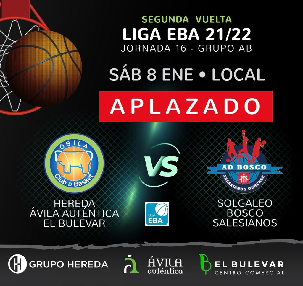 Obila_com's tweet photo. Os comunicamos el aplazamiento del partido de la 16ª Jª grupo AB #LigaEBA previsto para este sábado 8 de enero frente a @CanteraBosco ante la situación sanitaria del primer equipo.

En breve informaremos de la nueva fecha y hora para la celebración del encuentro.

#SoyDelÓbila https://t.co/asgseu81Dk