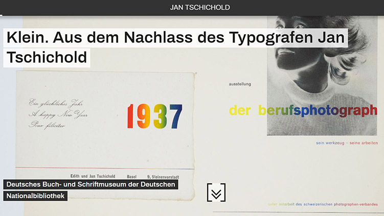 Neujahrsgrüße, Visitenkarten oder Etiketten für Schallplatten. Die neue virtuelle Ausstellung zeigt kleine, alltägliche Objekte &amp; unbekannte Entwürfe aus dem Nachlass von Jan Tschichold, der in unserem #BuchUndSchrift|Museum in #Leipzig aufbewahrt wird:  …ungen.deutsche-digitale-bibliothek.de/tschichold/#s0