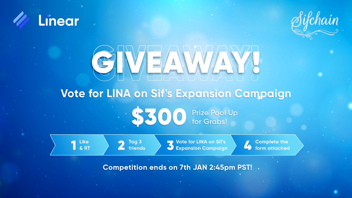 🙌 Vote for $LINA on <a href="/sifchain/">Sifchain</a> to get 300% APR on the ROWAN/LINA liquidity pool!🤩✨

#GIVEAWAY  COMPETITION!

3 lucky winners to win $100 LINA each!🤑

Rules:
1⃣Like &amp; RT
2⃣Tag 3 friends
3⃣Vote for LINA!🚀
4⃣Complete and submit the form👇
forms.gle/eY7xvvSxDuFkk1…