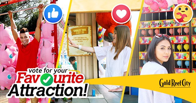 GoldReefCitySA's tweet photo. ❤ Vote for Your Favourite Attraction!👍
Fairground Fun Games,🎡 try them on your next visit to Gold Reef City, from Hangman , Popping balloons to Goblet toss 🏆!  Pick your favourite game by posting the emoji in the comment section below! #GRCThrills #fairgroundfun https://t.co/MYibdPzXri