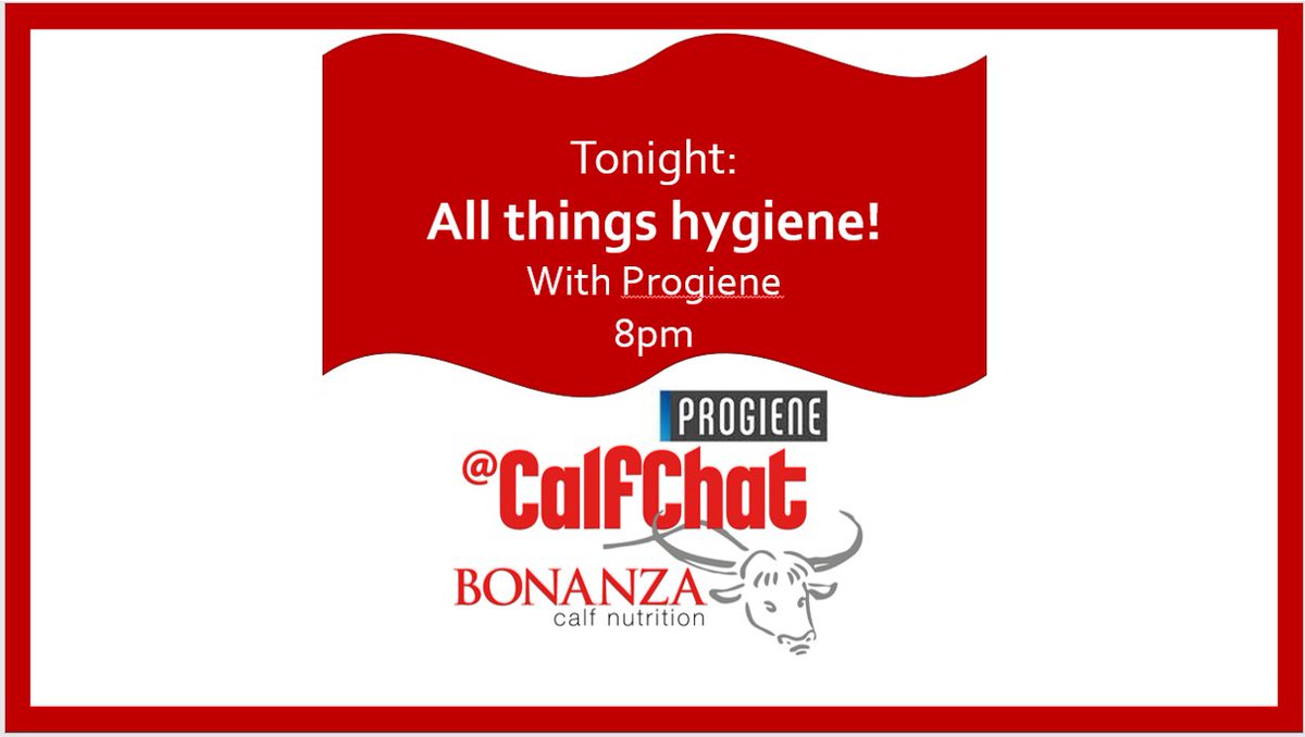 CalfChat's tweet photo. Join in tonight! We have hygiene experts from @BonanzaCalf and @ProgieneDairy joining us tonight. Any queries you have be sure to get them ready!! #CalfChat #calving2022 #calfrearing #calfhygiene #calfhealth #agriculture https://t.co/oLHWM8Qnuc