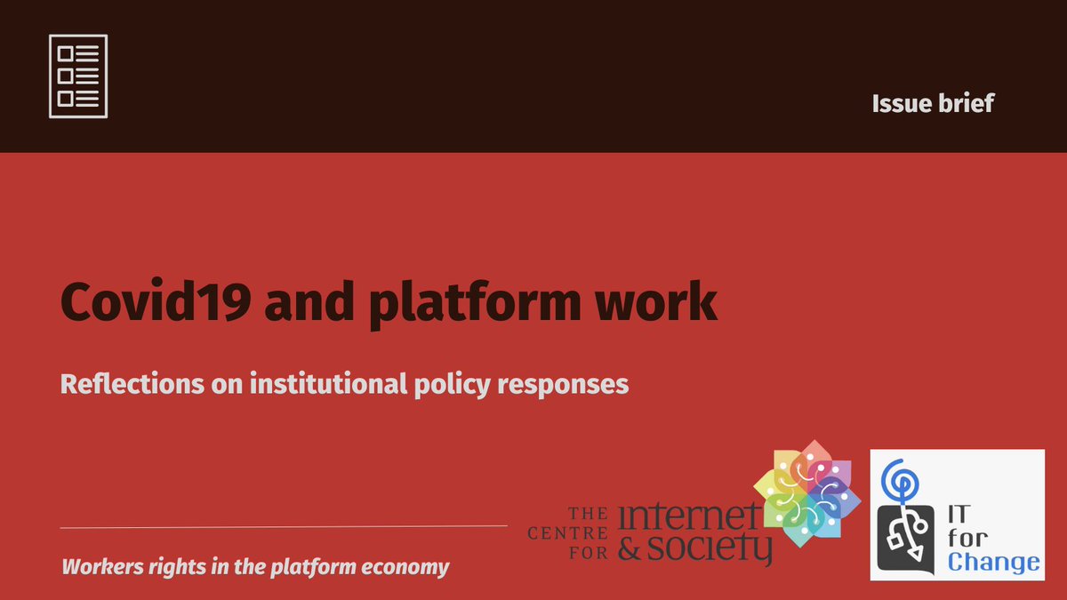 In collaboration with @ITforChange, we drafted this issue brief to look at the institutional #PolicyResponses to #COVID19 by #platforms that have affected both #GigWorkers and #InformalWorkers. Read the full issue brief here:
cis-india.org/raw/covid-19-a…