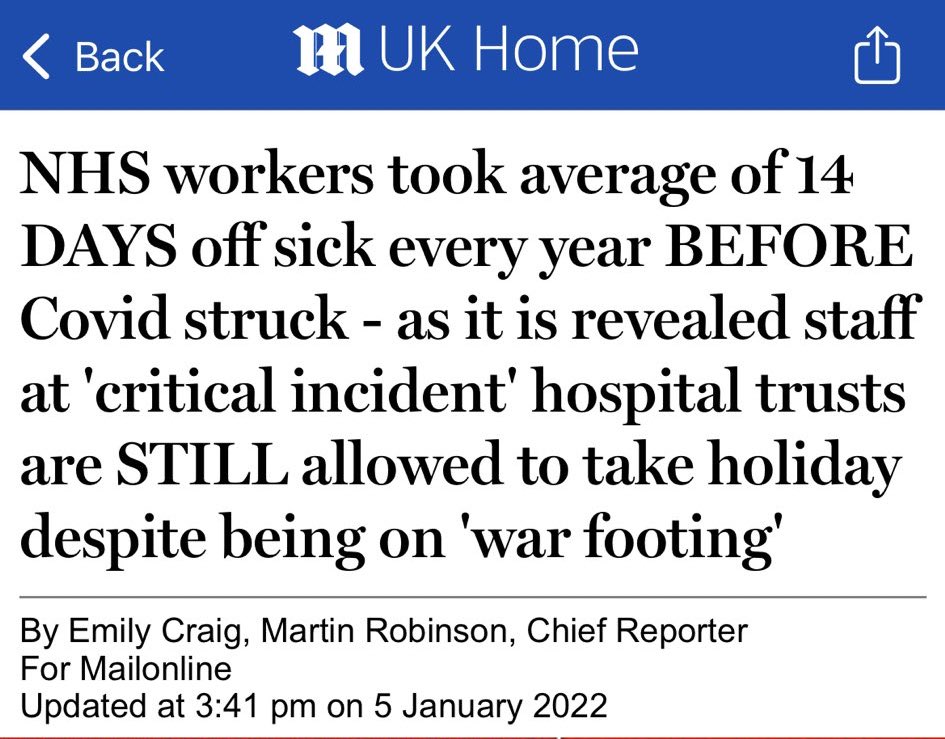Read this bile in full and the main causes of sickness were:

- mental health problems
- back pain
- infectious diseases

I wonder why there would be an above-average incidence of these amongst staff working physically and emotionally demanding jobs on a resource-deprived NHS? 🤔