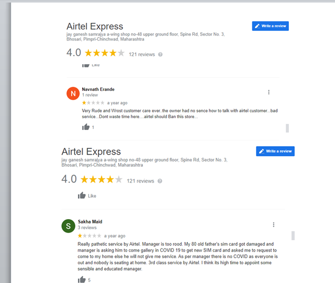 AnupamChampati's tweet photo. I dont think any other operator do like this. Please take immediate action against him, if this continuous it is very bad for the Airtel as a brand.
AirtelExpress : A WING SHOP NO 48 JAY GANESH SAMRJYANASHIK PUNE HIGHWAYBHOSARI PUNE https://t.co/i7pqbHOxH8