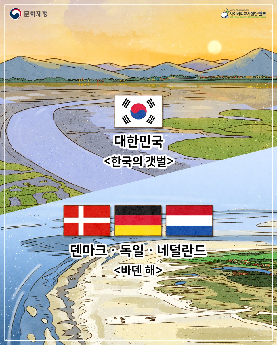 chlove_u's tweet photo. 다양한 생물의 생활 터전, 철새들의 안식처로 세계적 가치를 인정받은 #한국의갯벌 과 덴마크, 독일, 네덜란드에 걸쳐있는 #바덴해 #갯벌 을 소개합니다. 🦤
▶ https://t.co/EXNDv3yX7g
#우리문화유산_해외문화유산🌍
#KoreanTidalFlats #WaddenSea #Getbol #반크 https://t.co/tCQxYO0wQa