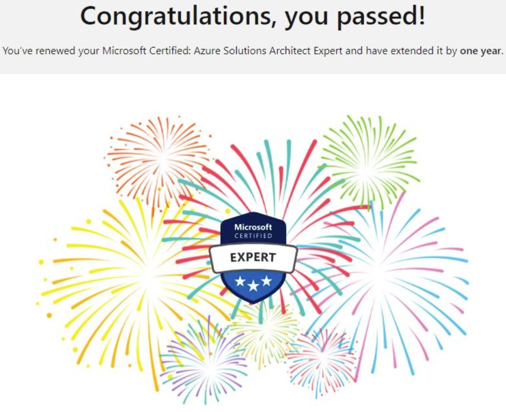 JurgenOnAzure's tweet photo. Woohoo 🎉. Glad to have extended this one for another year.
Thanks to @MicrosoftLearn for the smooth experience!
#azure #cloud #certification #expert #architext https://t.co/JruIdMffZb