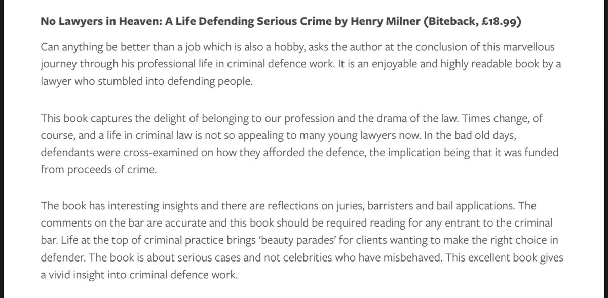 HenryMilner9's tweet photo. My autobiography, No Lawyers in Heaven, has been named in The Law Society Gazette’s best law books of the year 2021! @lawsocgazette #autobiography https://t.co/uFlA66MY09