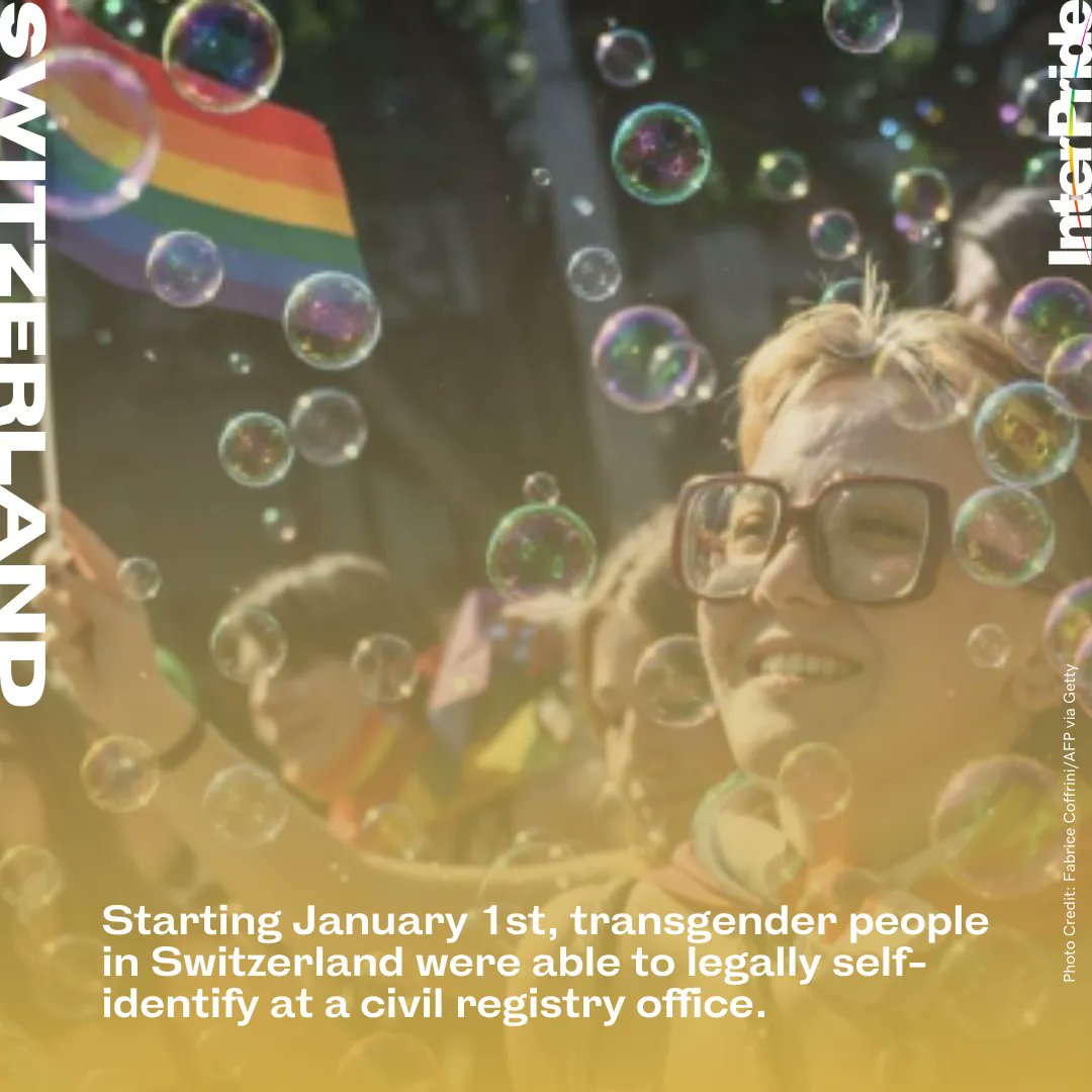 InterPride's tweet image. Starting Jan 1st, #Transgender people in #Switzerland were able to legally #SelfIdentify at a civil registry office. This applies to anyone over the age of 16 and not under legal guardianship. More: bit.ly/34pCQ0Z
#InterPride #Switzerland #SelfIdentification #Transgender