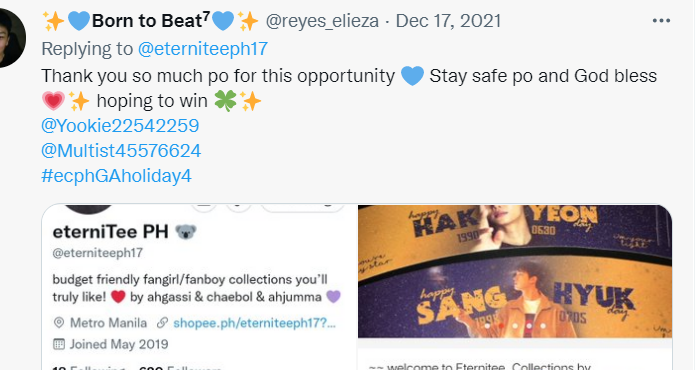 eterniteeph17's tweet photo. Congrats @reyes_elieza on winning this GA! π₯³
Please wait for our DM :))
Thank you everyone for joining! π#ecphGA https://t.co/KBxcUdk1fS