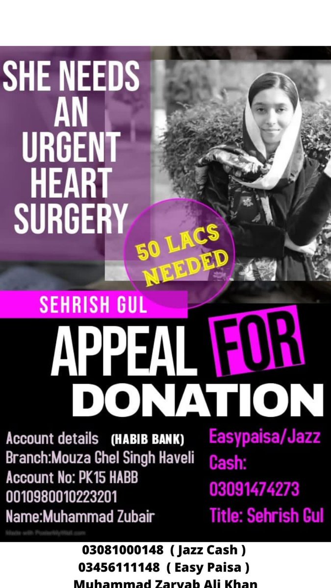 After losing her loved ones, her loved ones are in danger of losing her. To prevent this from happening, please share and donate as much as you can. 

#SaveSehrish