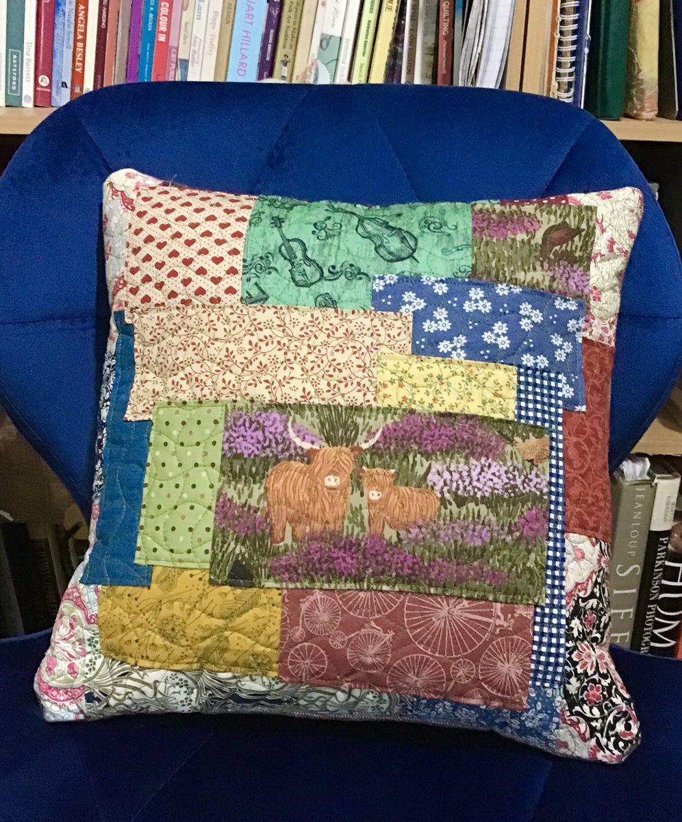 riversidecraft's tweet photo. My most recent patchwork cushion made from little scraps of fabric randomly put together. #patchwork #patchworkcushion https://t.co/MbIjWAW8cr